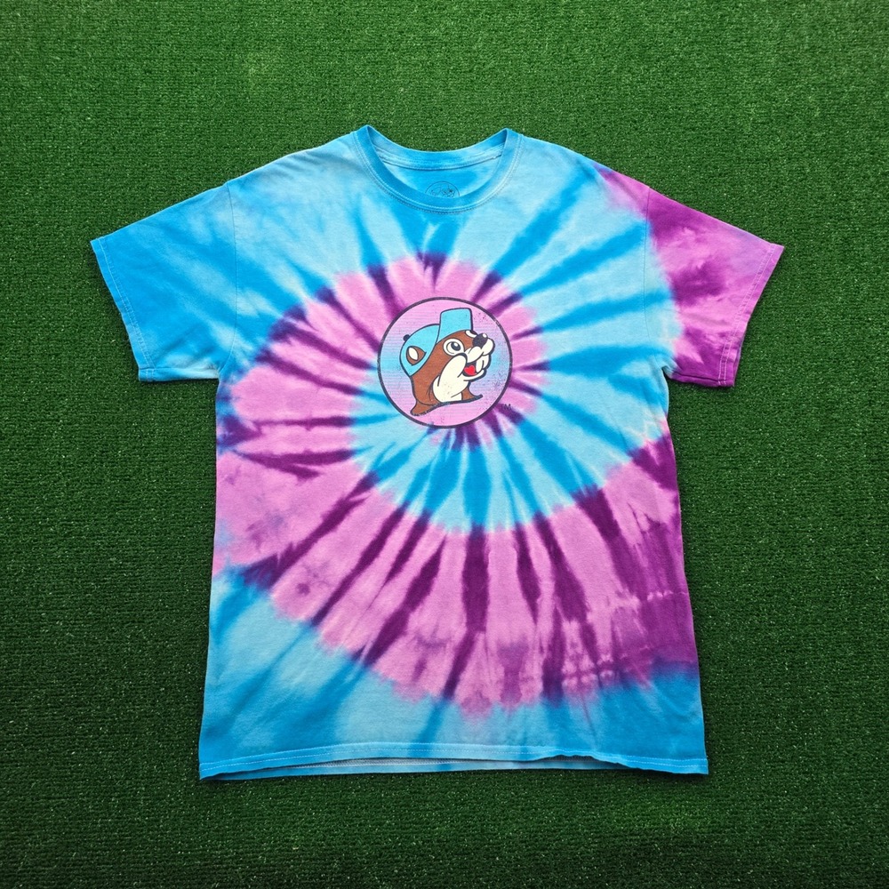 Buc-ees Tshirt Mens Medium Blue Purple Tie Dye Funderful Beaver Graphic Tee‎